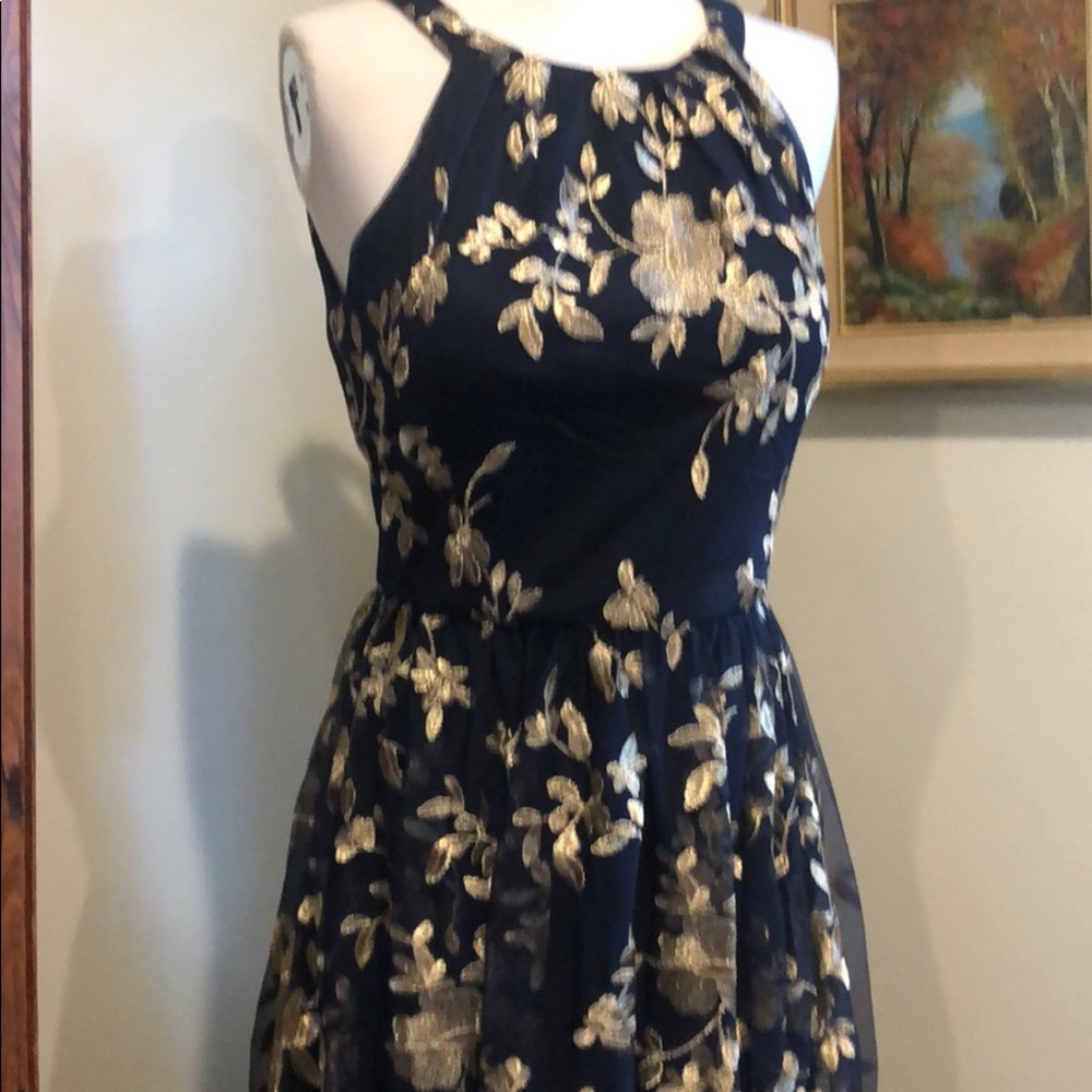 BHLDN tulle embroidered Antonia Dress navy blue - Picture 6 of 8